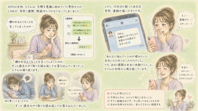 20代の女性、Sさんは、交際を意識し始めていた男性からのLINEが、突然1週間、既読すらつかなくなった