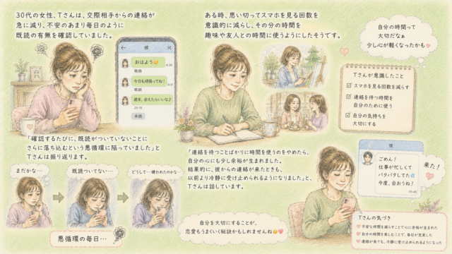 30代の女性、Tさんは、交際相手からの連絡が急に減り、不安のあまり毎日のように既読の有無を確認していました