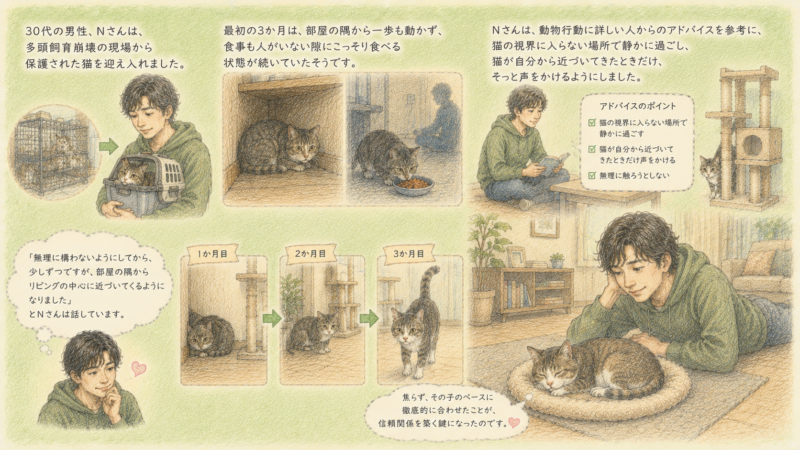 30代の男性、Nさんは、多頭飼育崩壊の現場から保護された猫を迎え入れました。