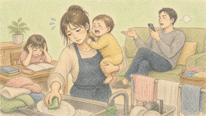 ワンオペで子育てと家事をしている奥さんに夫は非協力的