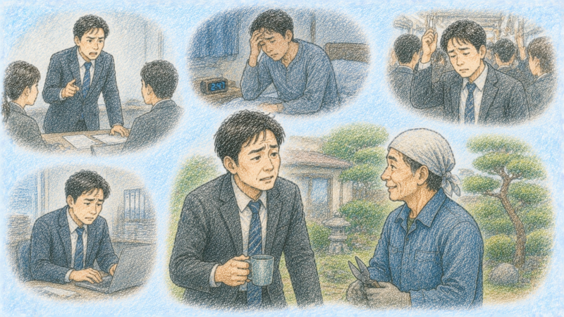 「部下の前でも上司の前でも、弱音なんて吐けない。でも本当は、毎朝会社に行くのが辛くて仕方ない」と中間管理職として働いている男性は言っている